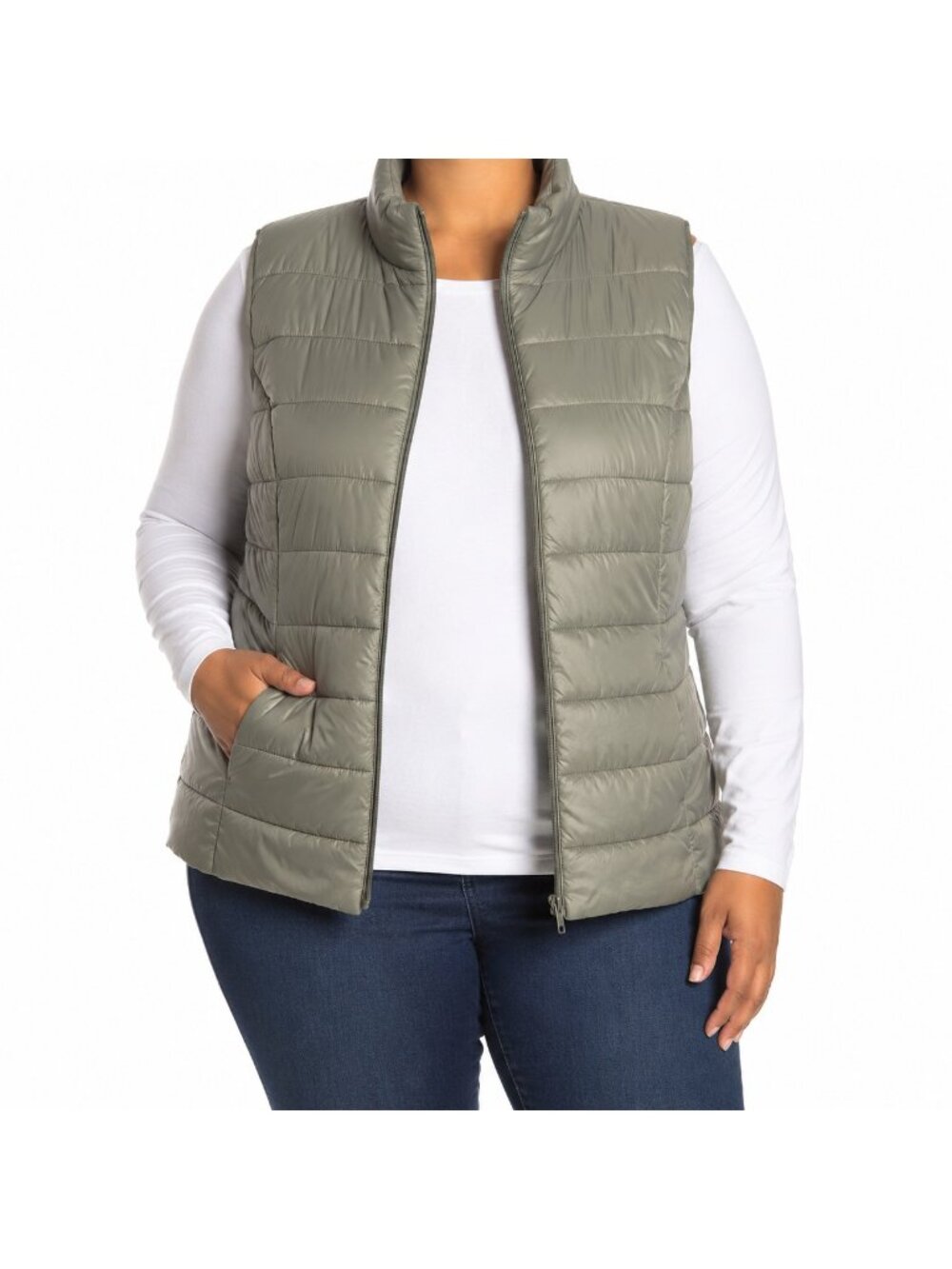 NEW George Olive Green Bubble Puffer Vest - Plus Size 2XP Petite